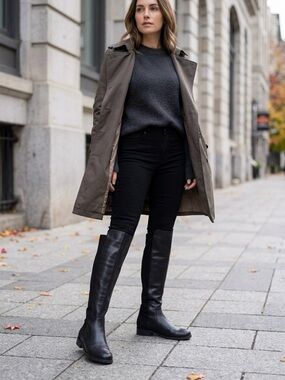 UNSILLEANZ knee high faux leather with back stretch panel boot